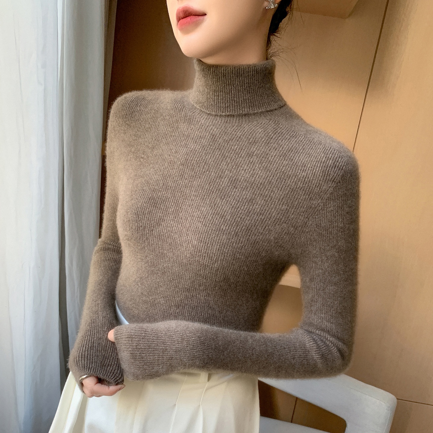 Women's Ribbed Knit Turtleneck Sweater