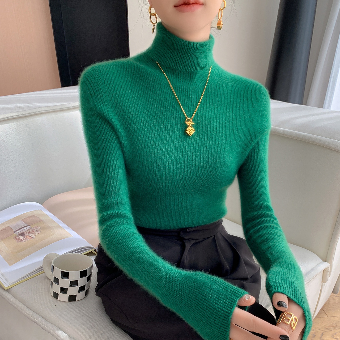 Women's Ribbed Knit Turtleneck Sweater