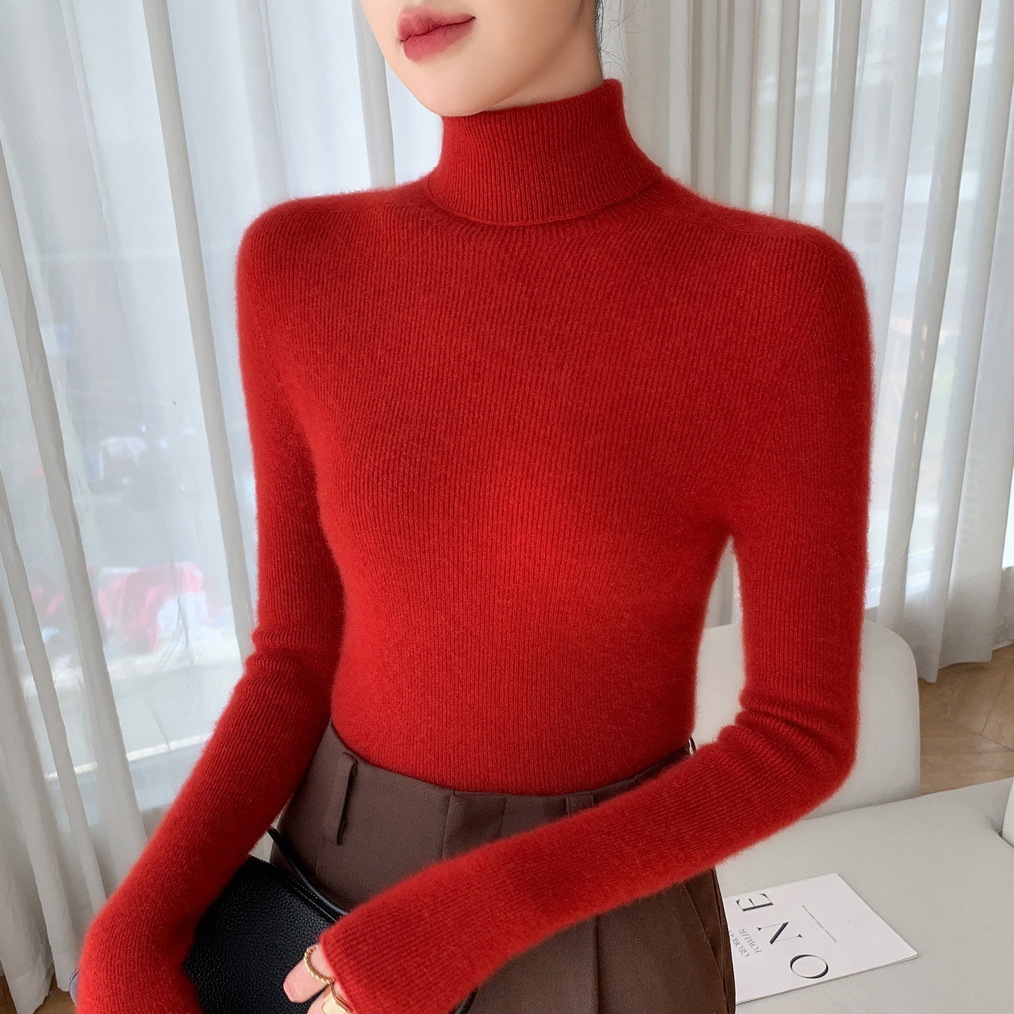 Women's Ribbed Knit Turtleneck Sweater