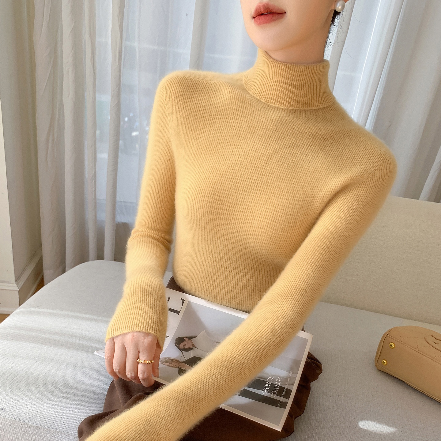 Women's Ribbed Knit Turtleneck Sweater