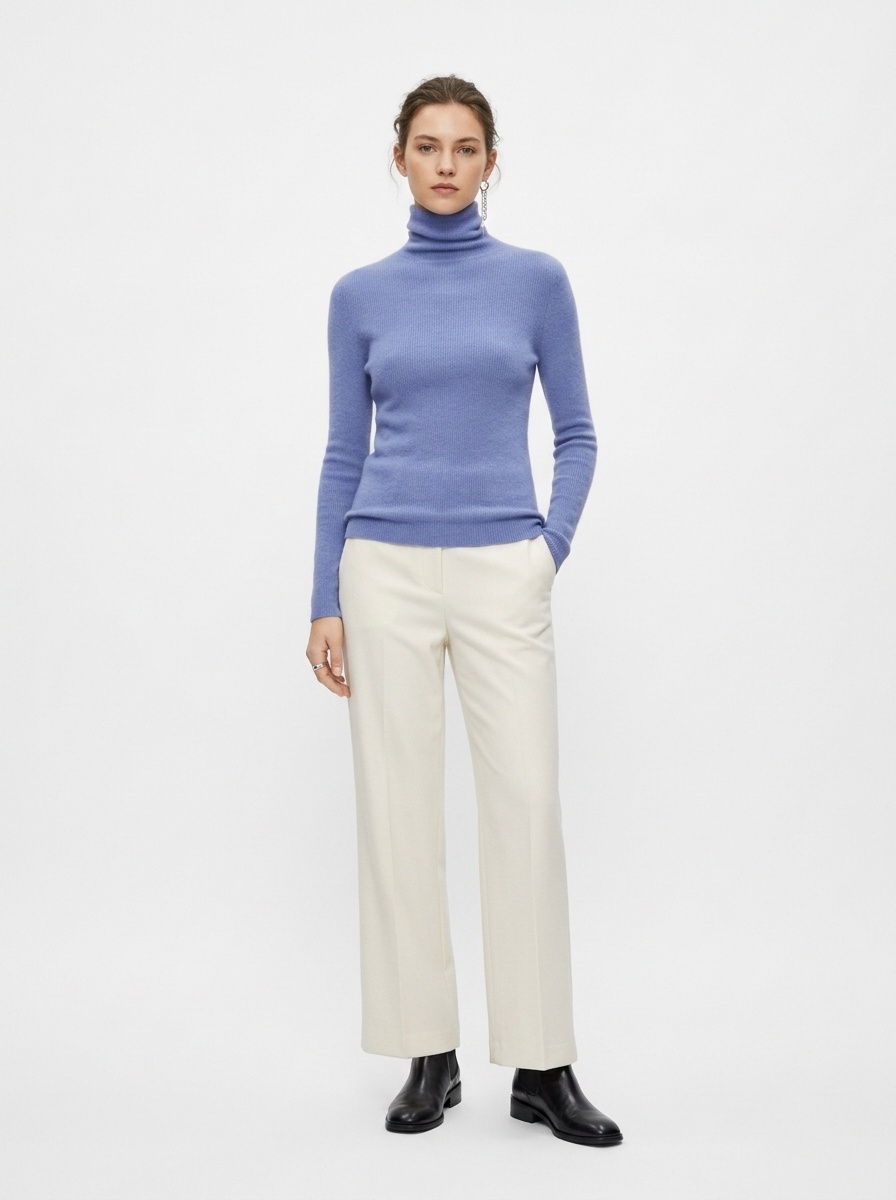 Women's Ribbed Knit Turtleneck Long Sleeve Sweater