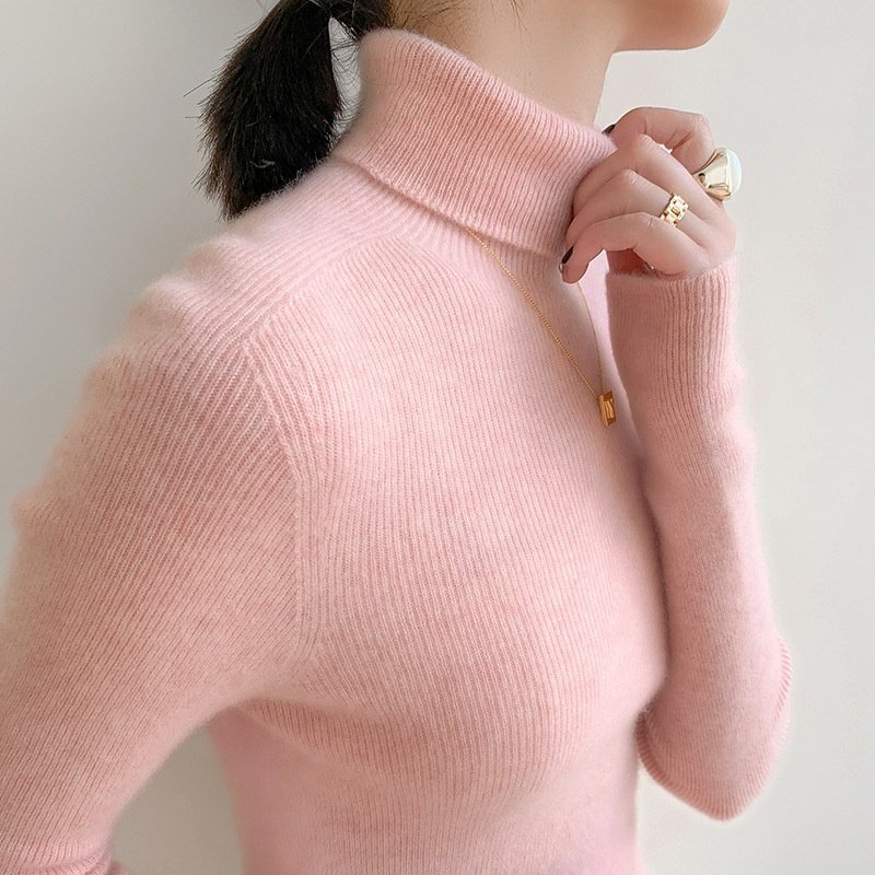 Women Ribbed Turtleneck Long Sleeve Knit Sweater