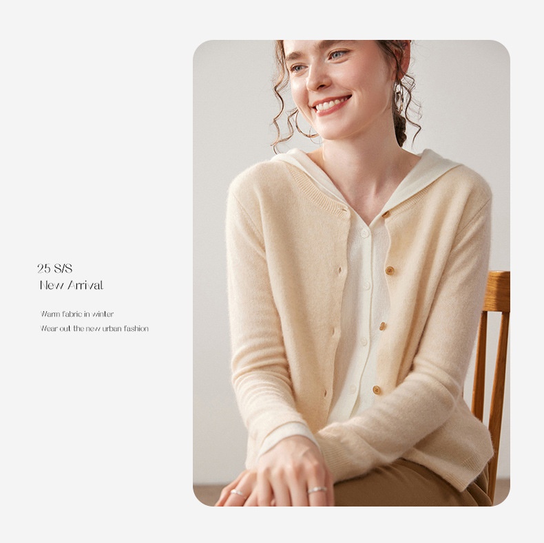 Women's Layered Hooded Knit Button Cardigan