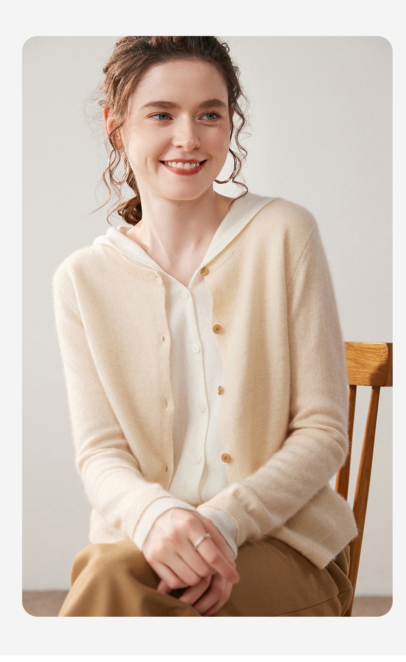 Women's Layered Hooded Knit Button Cardigan