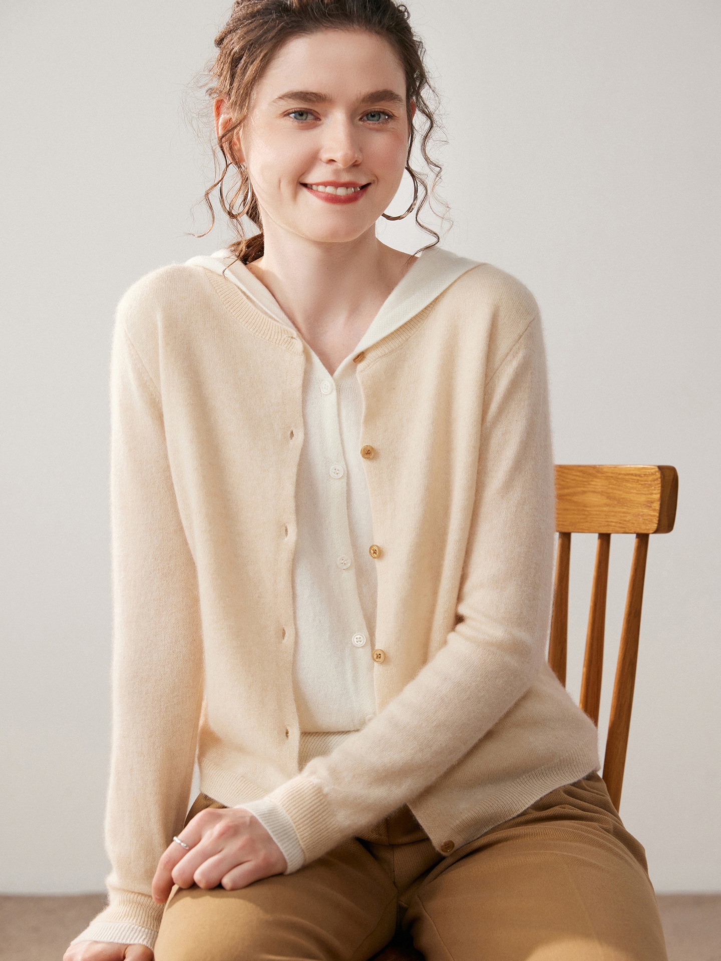 Women's Layered Hooded Knit Button Cardigan