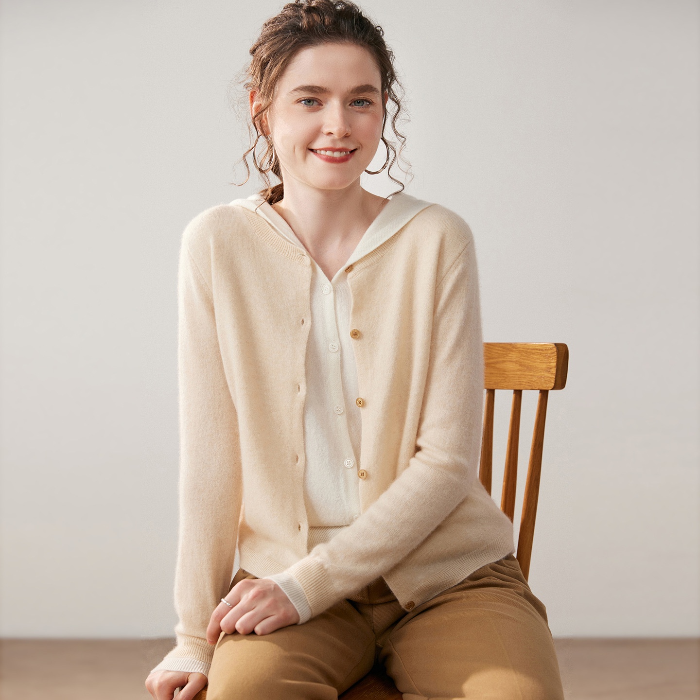Women's Layered Hooded Knit Button Cardigan