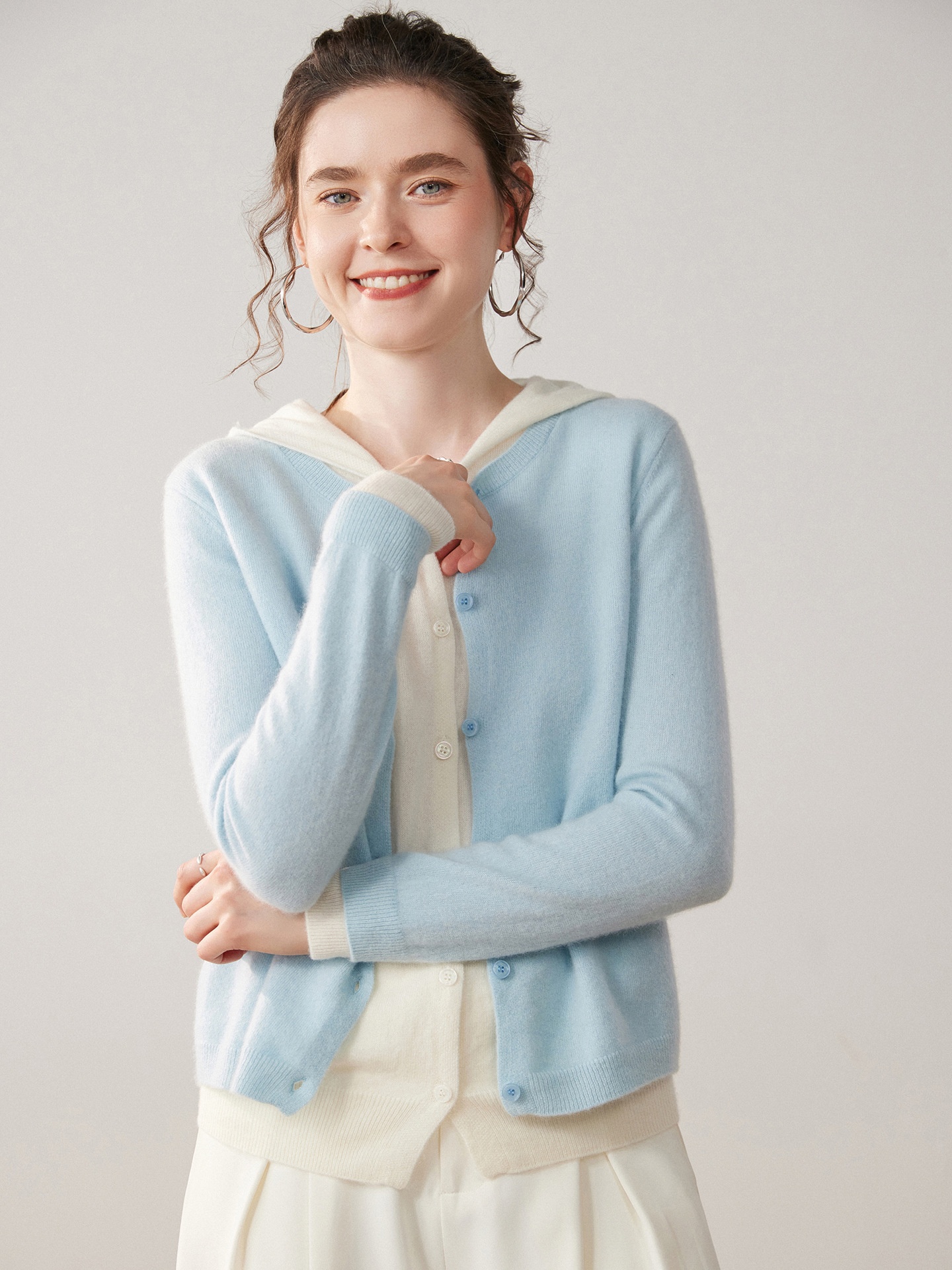Women's Layered Hooded Knit Button Cardigan