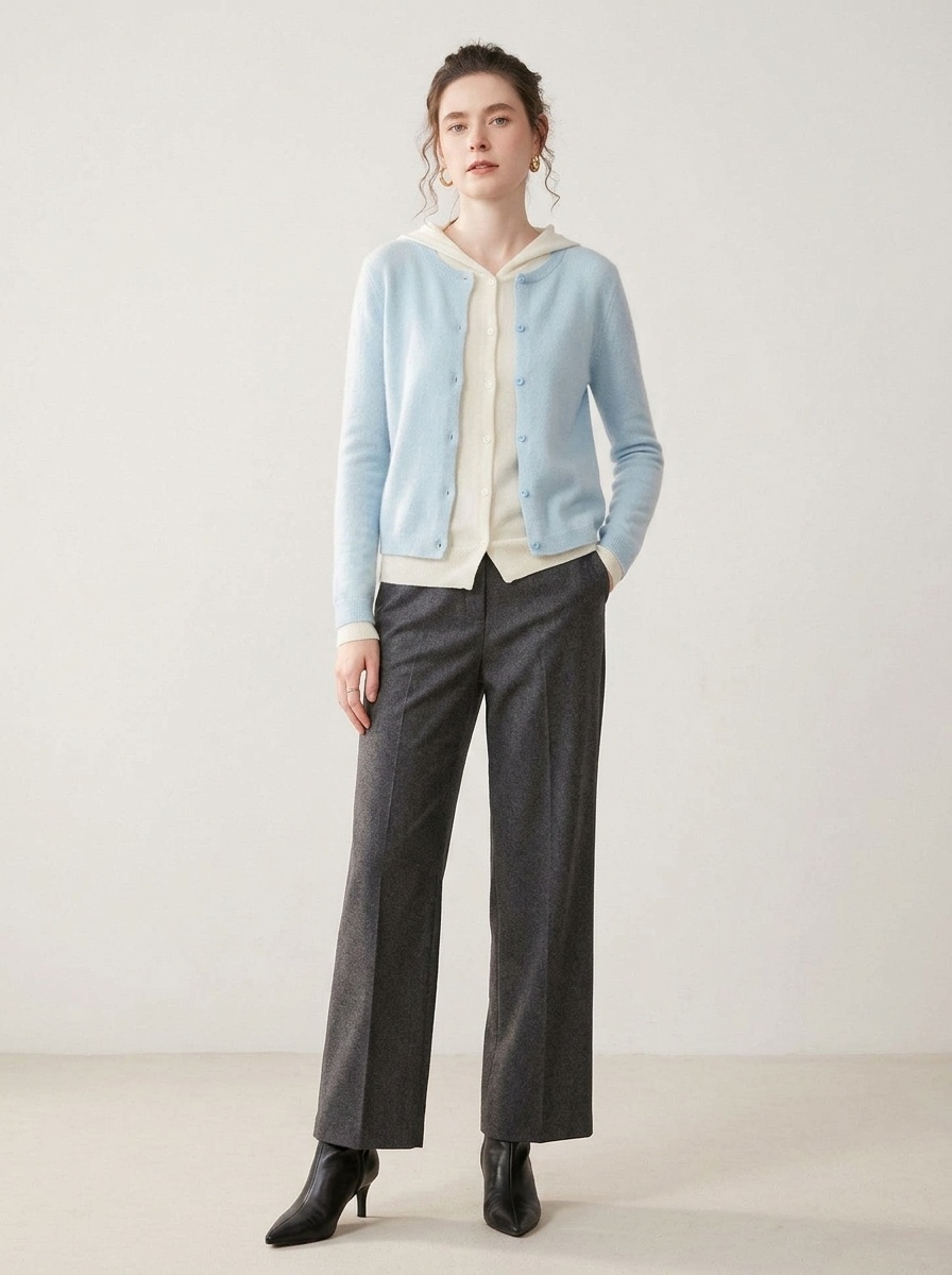 Women's Layered Hooded Knit Button Cardigan