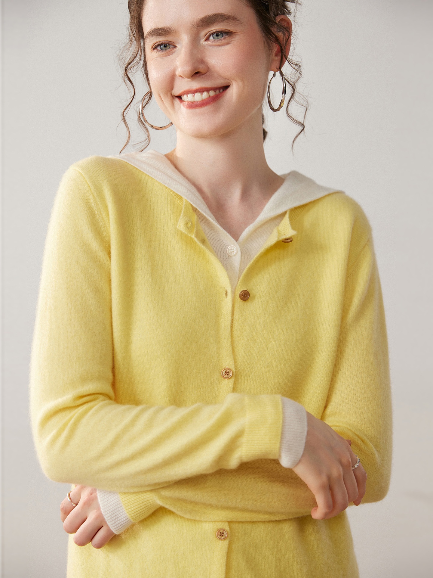 Women's Layered Hooded Knit Button Cardigan