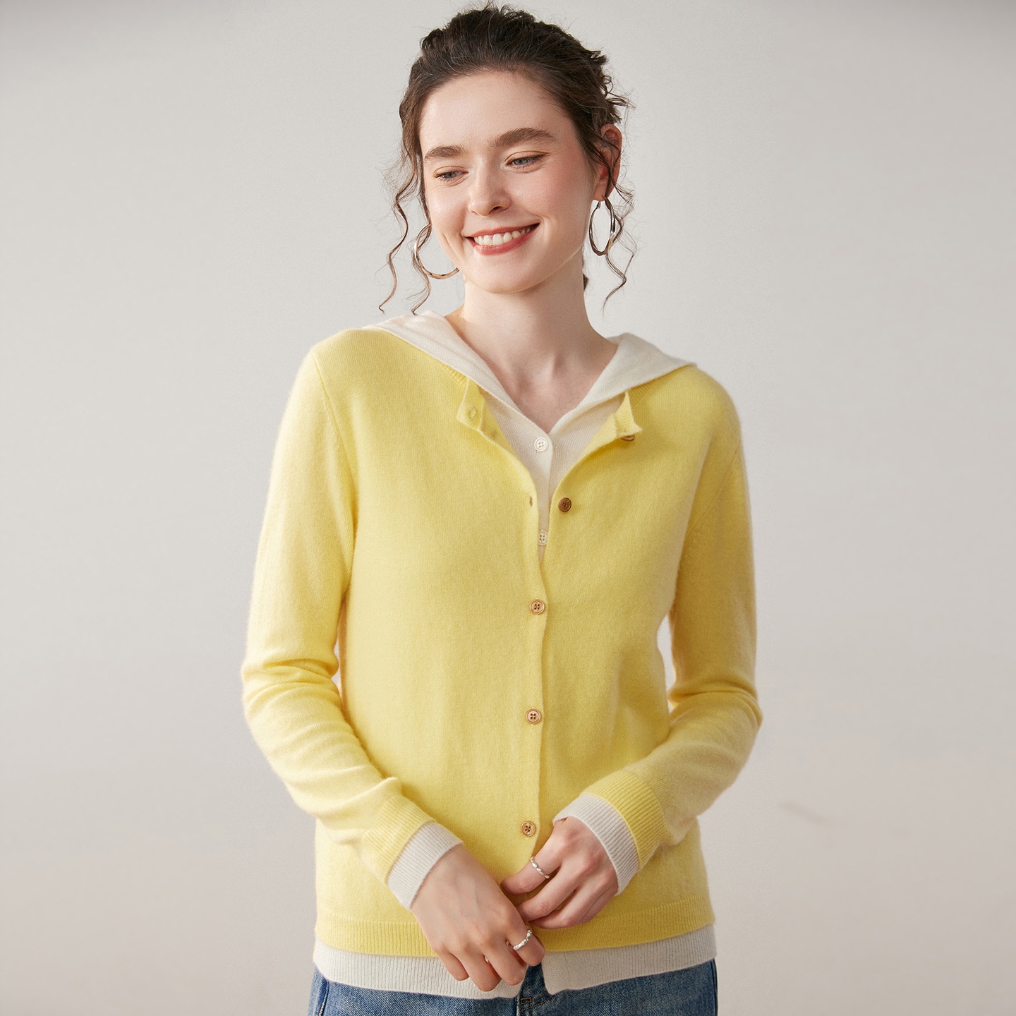 Women's Layered Hooded Knit Button Cardigan