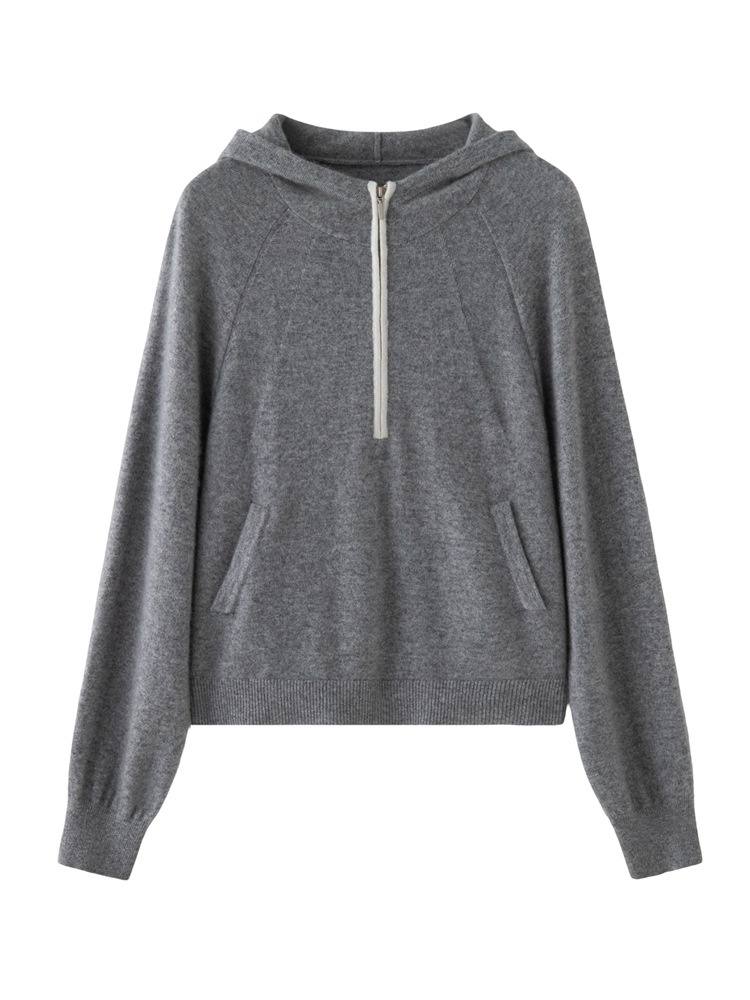 Cashmere Women's Half-Zip Hooded Knit Pullover Sweater