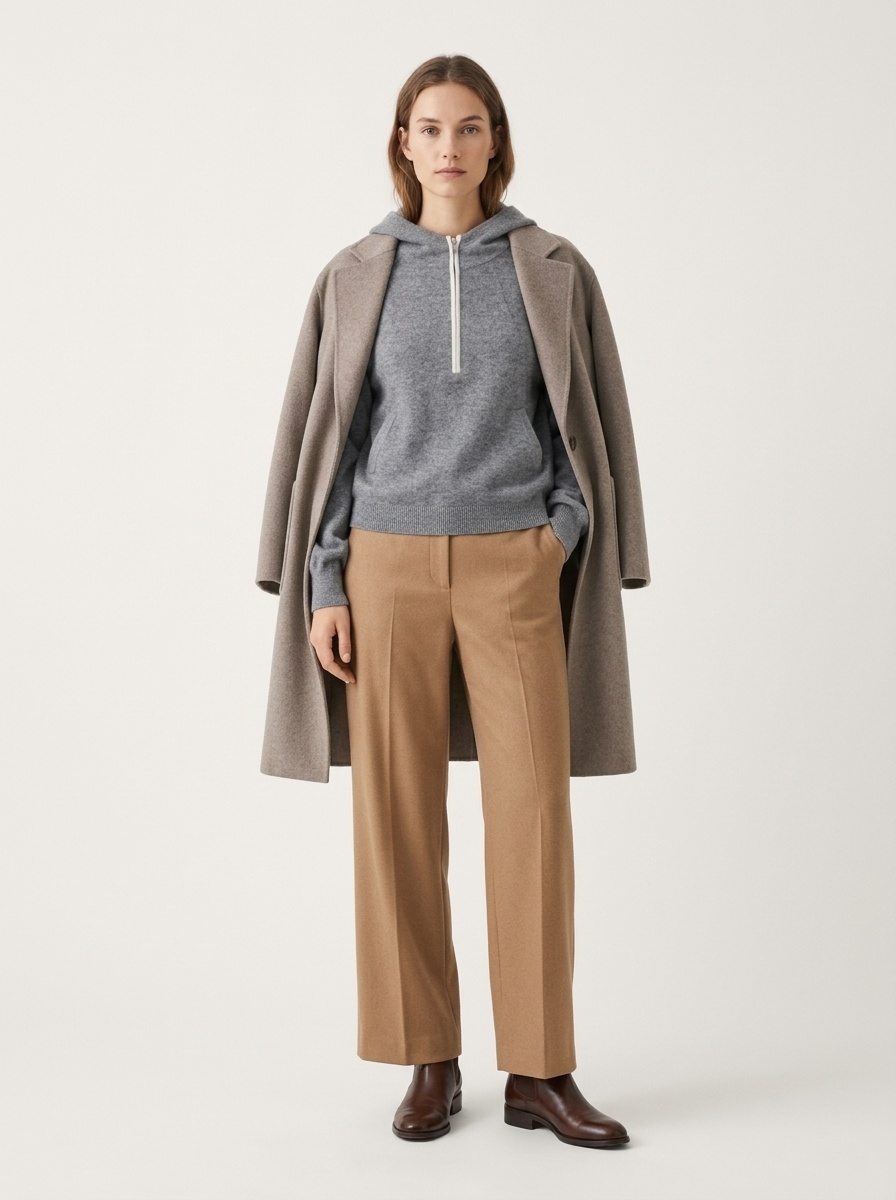 Cashmere Women's Half-Zip Hooded Knit Pullover Sweater