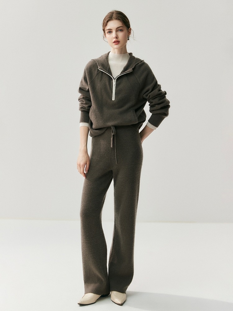 Cashmere Women's Half-Zip Hooded Knit Pullover Sweater
