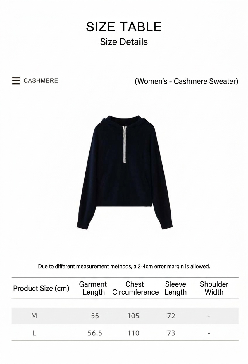 Cashmere Women's Half-Zip Hooded Knit Pullover Sweater