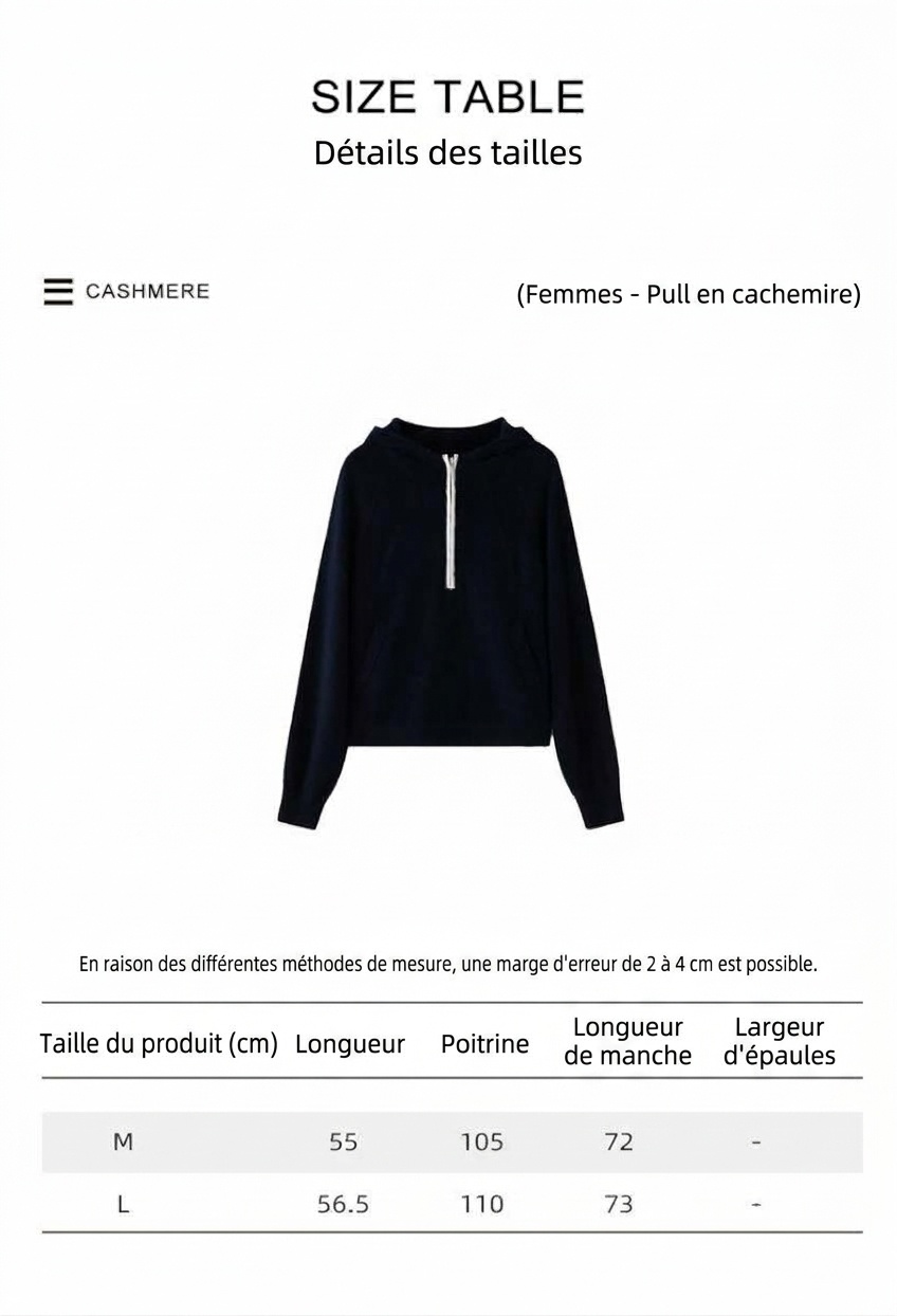 Cashmere Women's Half-Zip Hooded Knit Pullover Sweater