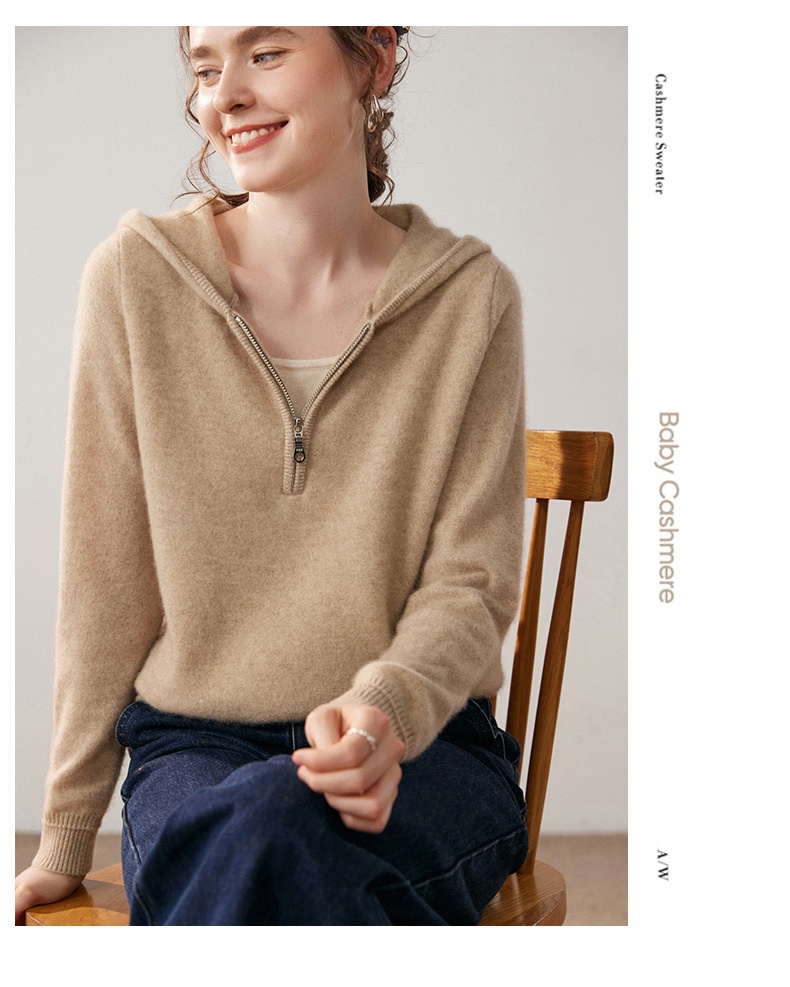 Women's Half-Zip Hooded Knit Sweater with Layered Hem