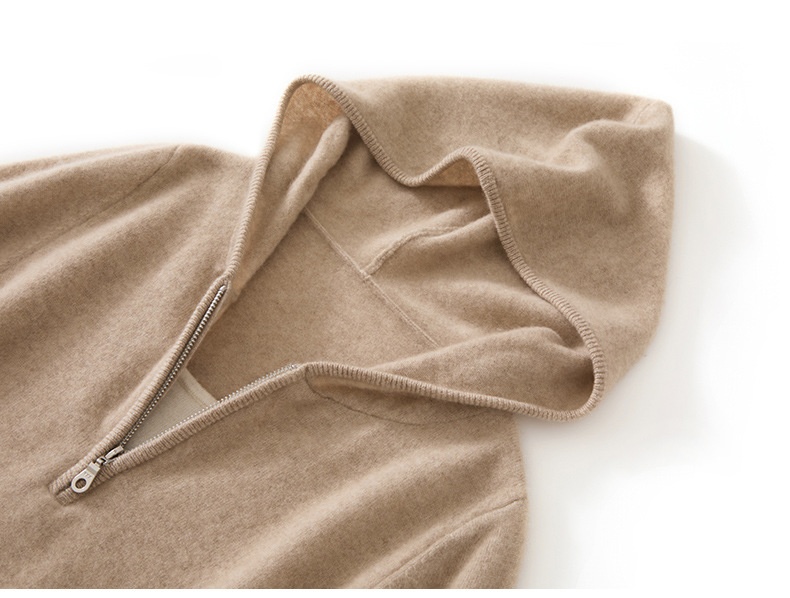 Women's Half-Zip Hooded Knit Sweater with Layered Hem