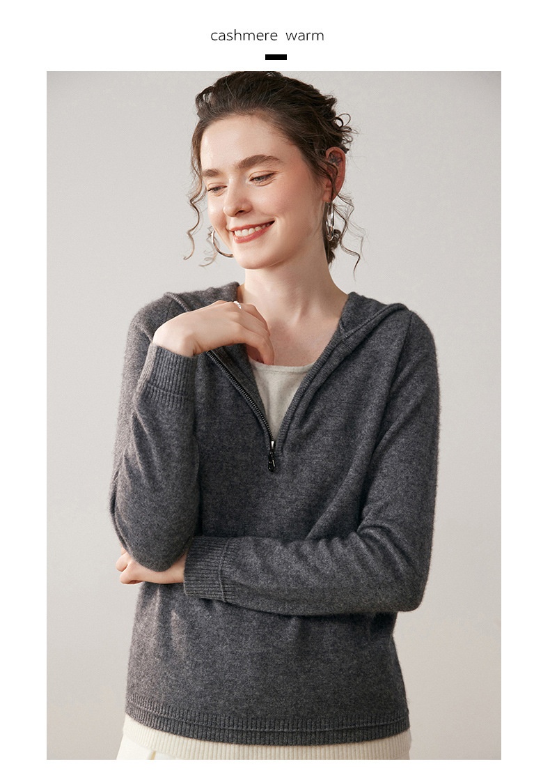 Women's Half-Zip Hooded Knit Sweater with Layered Hem