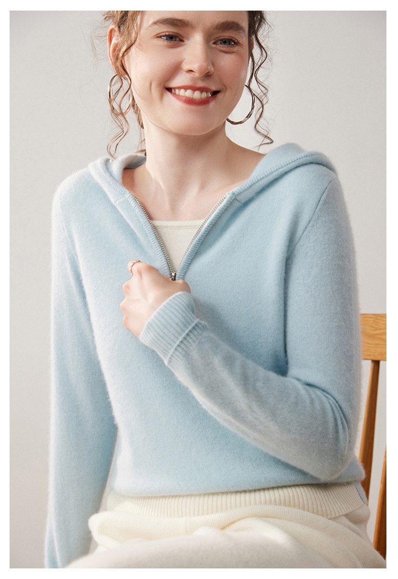 Women's Half-Zip Hooded Knit Sweater with Layered Hem
