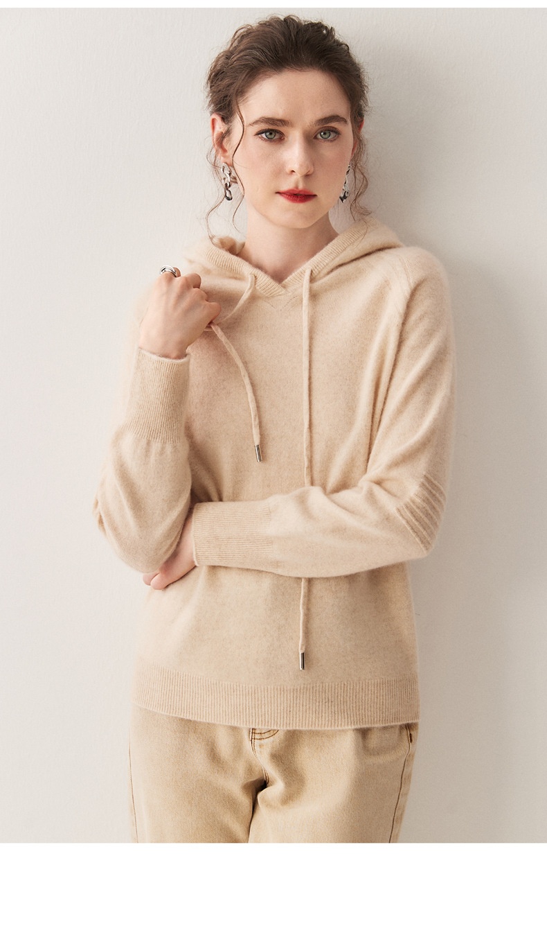 Cashmere Women's Knit Drawstring Hooded Sweater