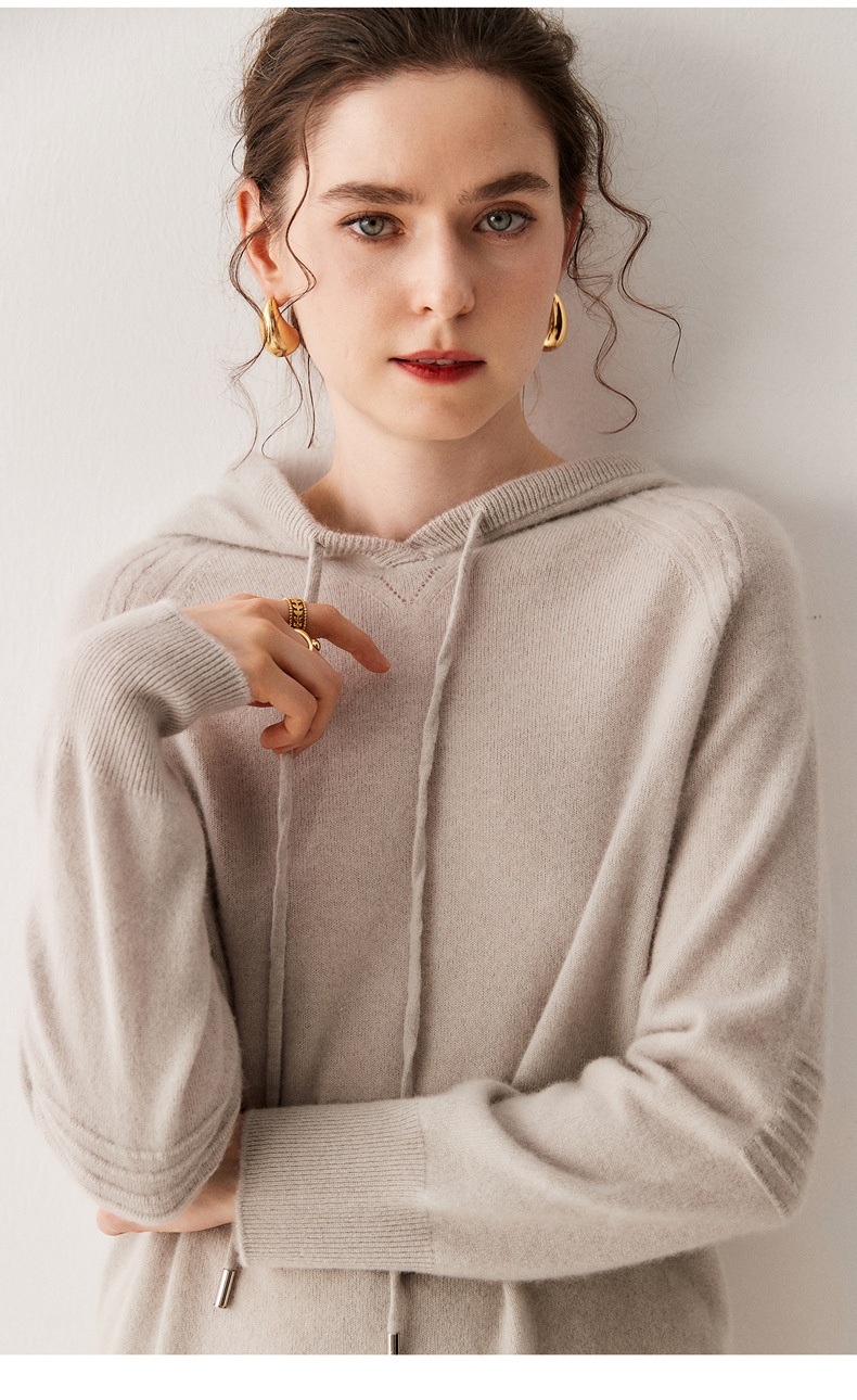 Cashmere Women's Knit Drawstring Hooded Sweater
