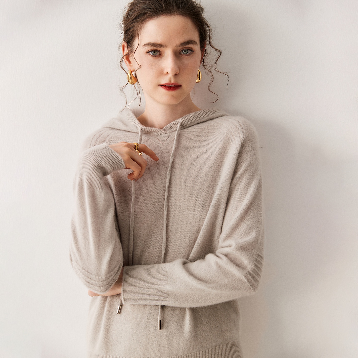 Cashmere Women's Knit Drawstring Hooded Sweater