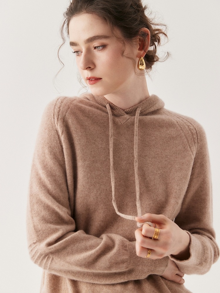Cashmere Women's Knit Drawstring Hooded Sweater