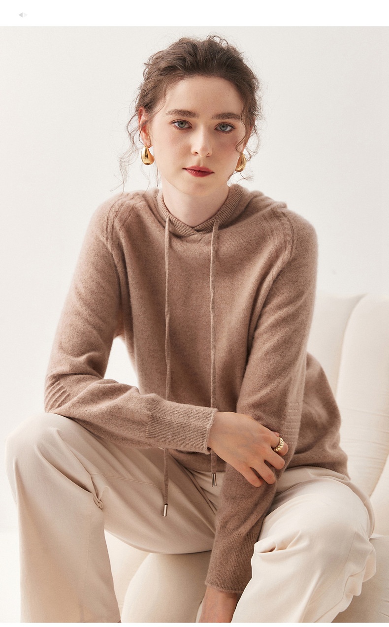 Cashmere Women's Knit Drawstring Hooded Sweater