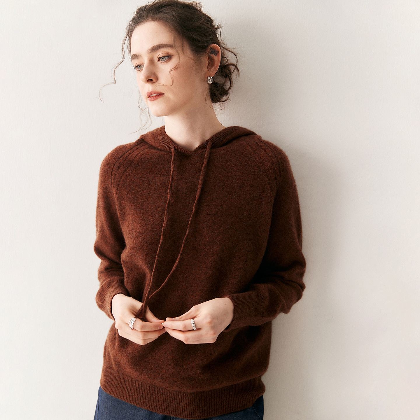 Cashmere Women's Knit Drawstring Hooded Sweater