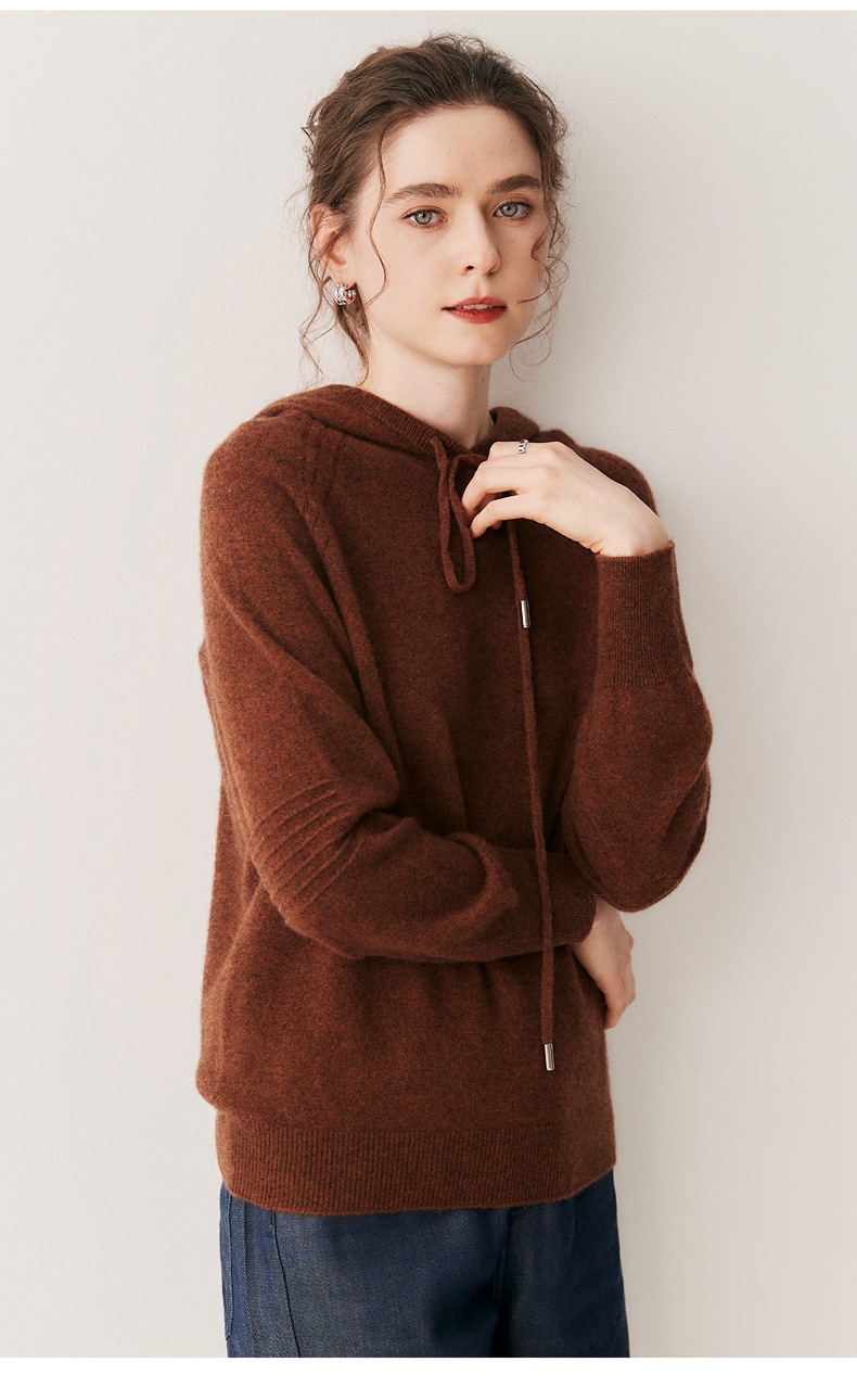 Cashmere Women's Knit Drawstring Hooded Sweater