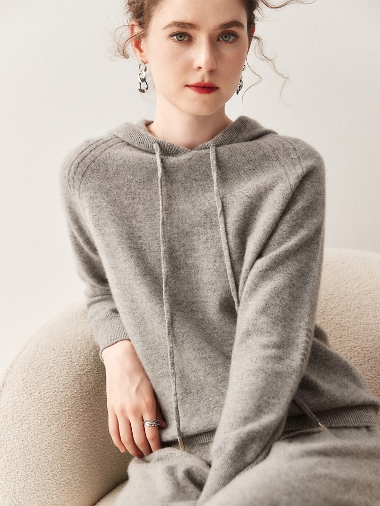 Cashmere Women's Knit Drawstring Hooded Sweater