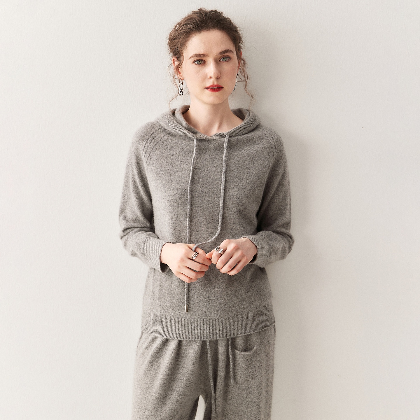 Cashmere Women's Knit Drawstring Hooded Sweater