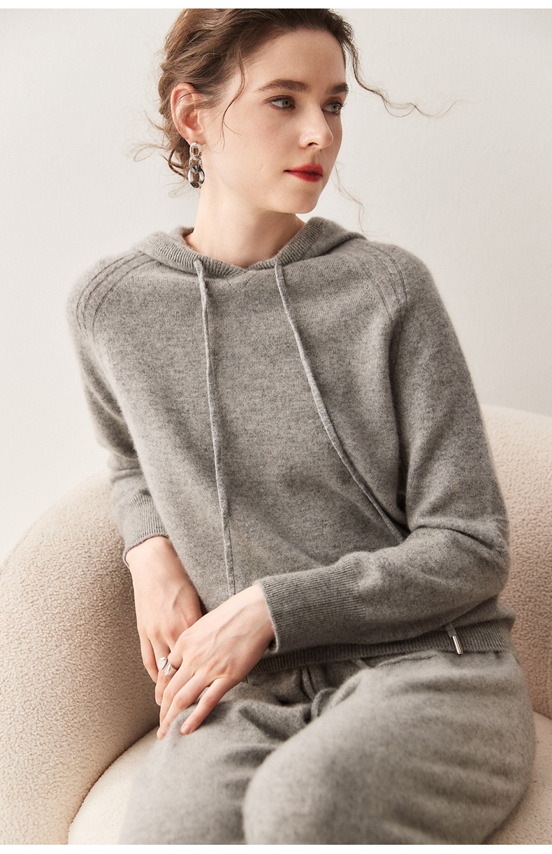 Cashmere Women's Knit Drawstring Hooded Sweater