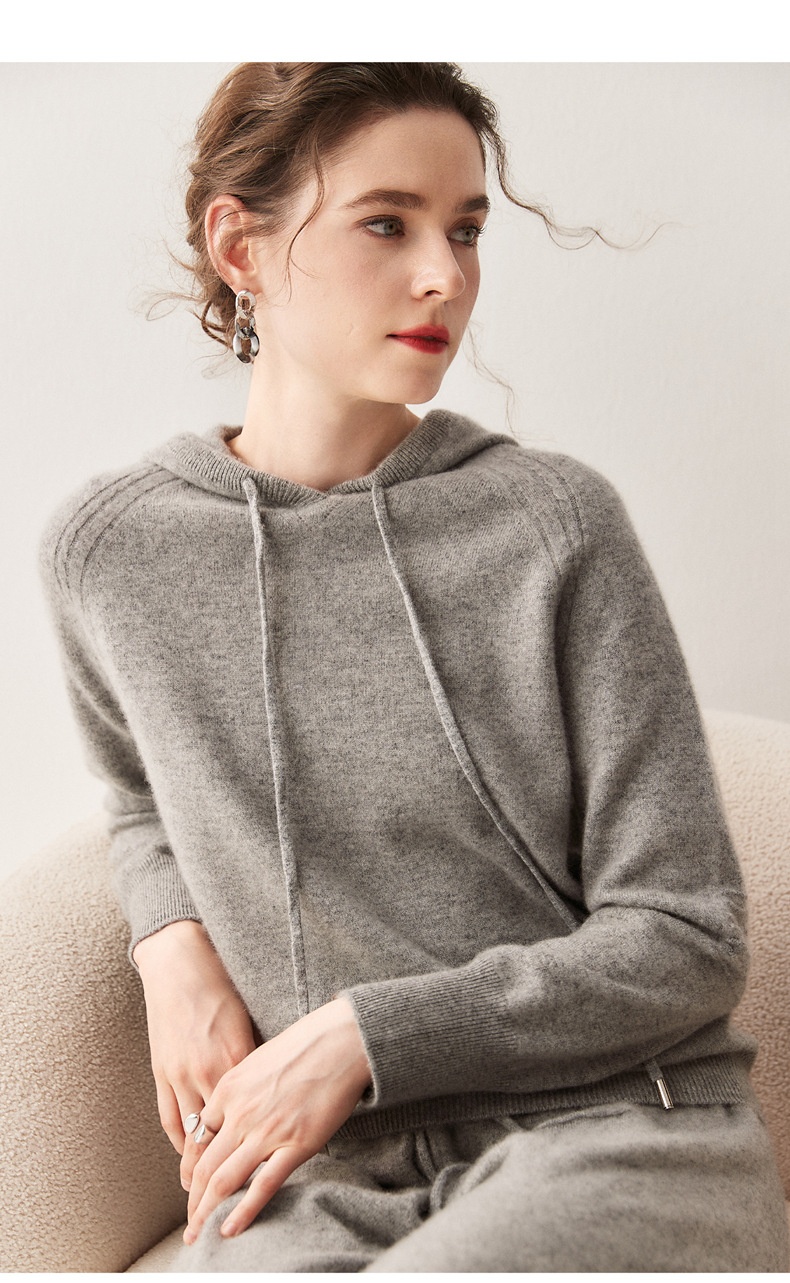 Cashmere Women's Knit Drawstring Hooded Sweater