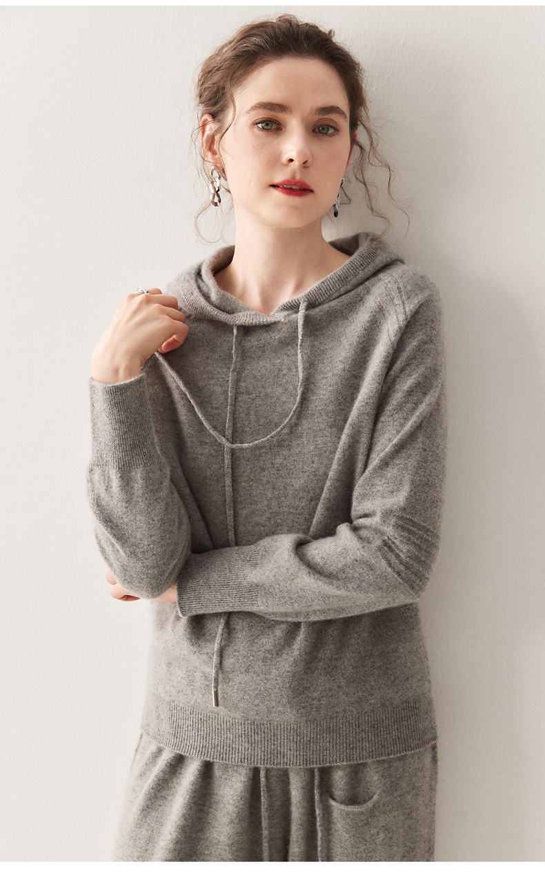 Cashmere Women's Knit Drawstring Hooded Sweater