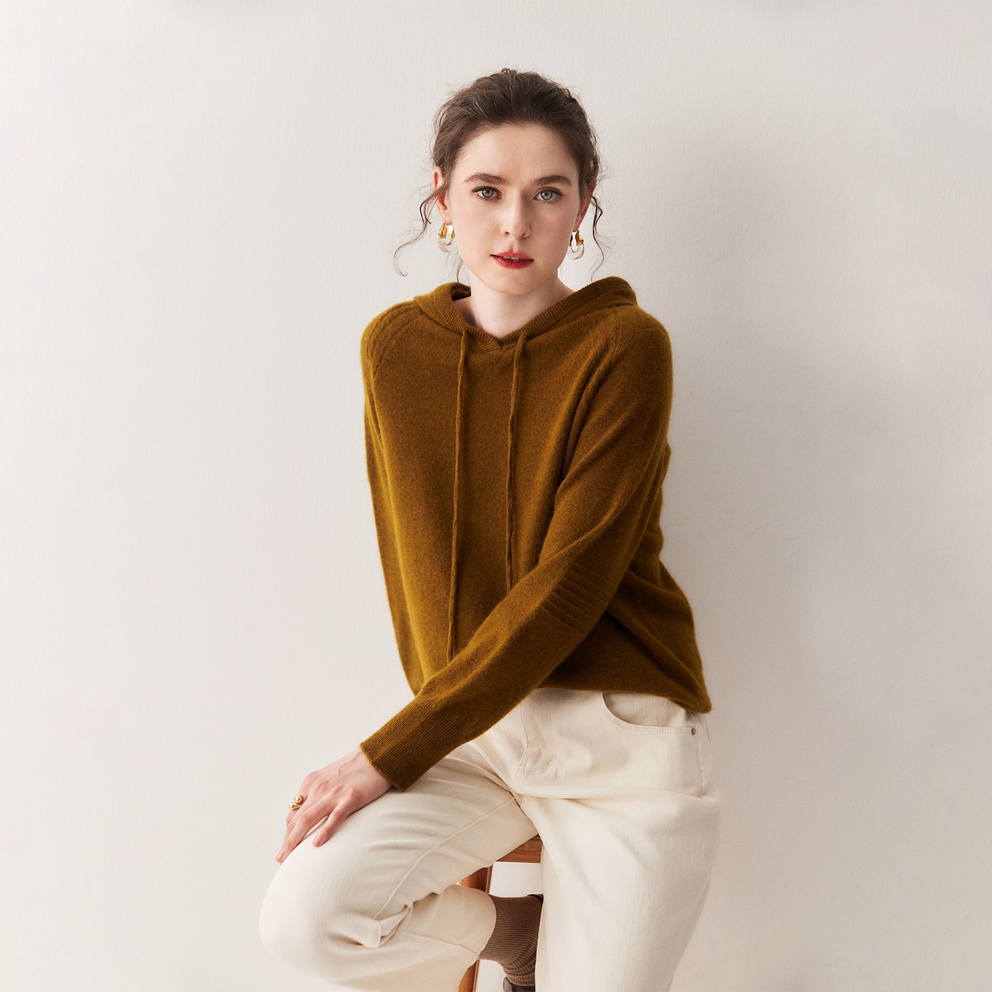 Cashmere Women's Knit Drawstring Hooded Sweater