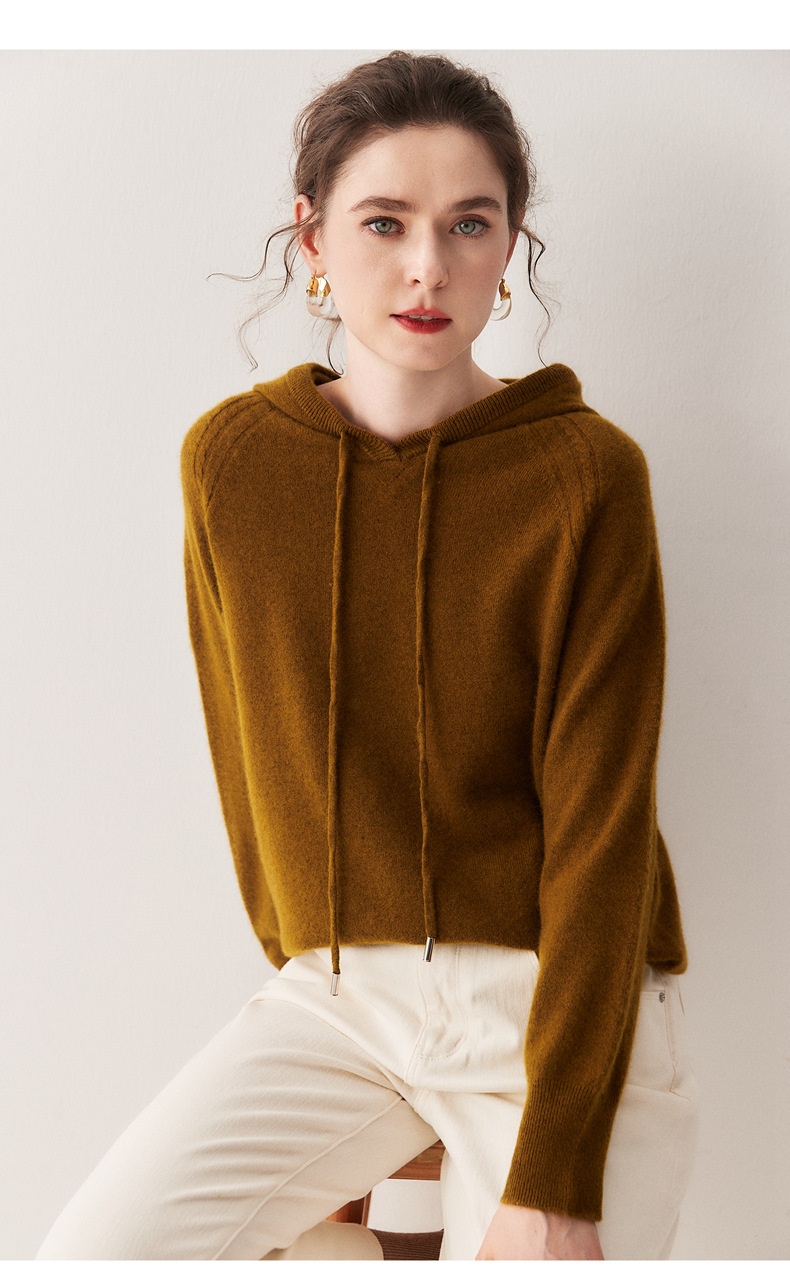 Cashmere Women's Knit Drawstring Hooded Sweater