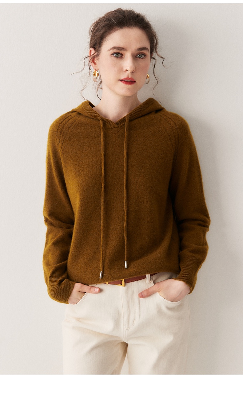 Cashmere Women's Knit Drawstring Hooded Sweater