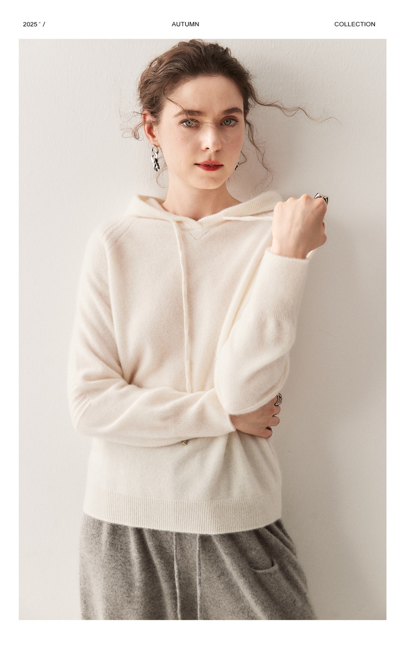 Cashmere Women's Knit Drawstring Hooded Sweater
