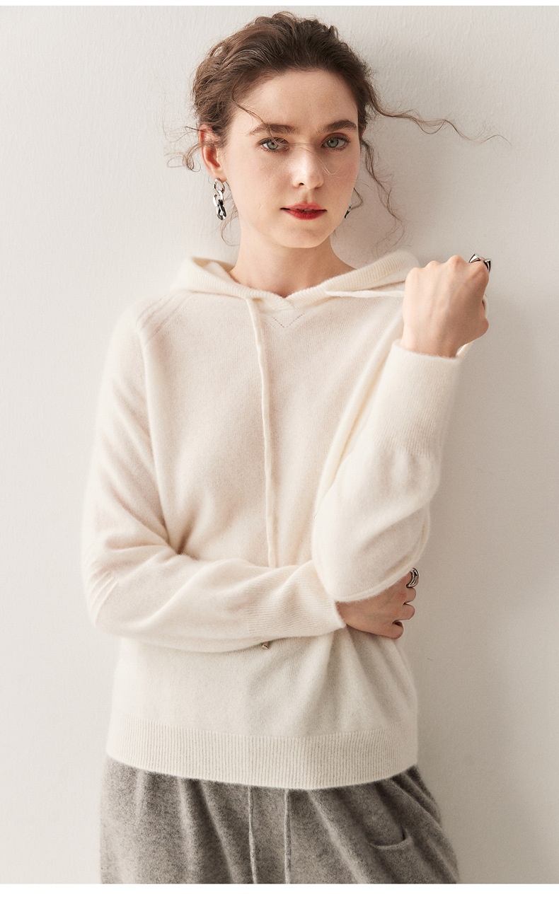 Cashmere Women's Knit Drawstring Hooded Sweater