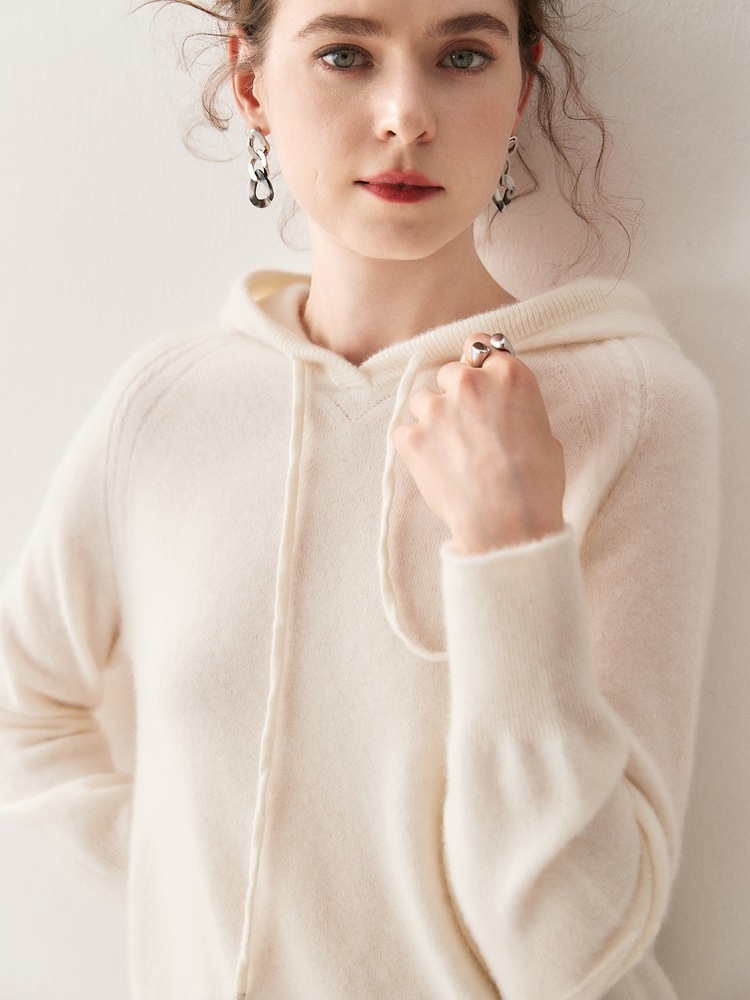 Cashmere Women's Knit Drawstring Hooded Sweater