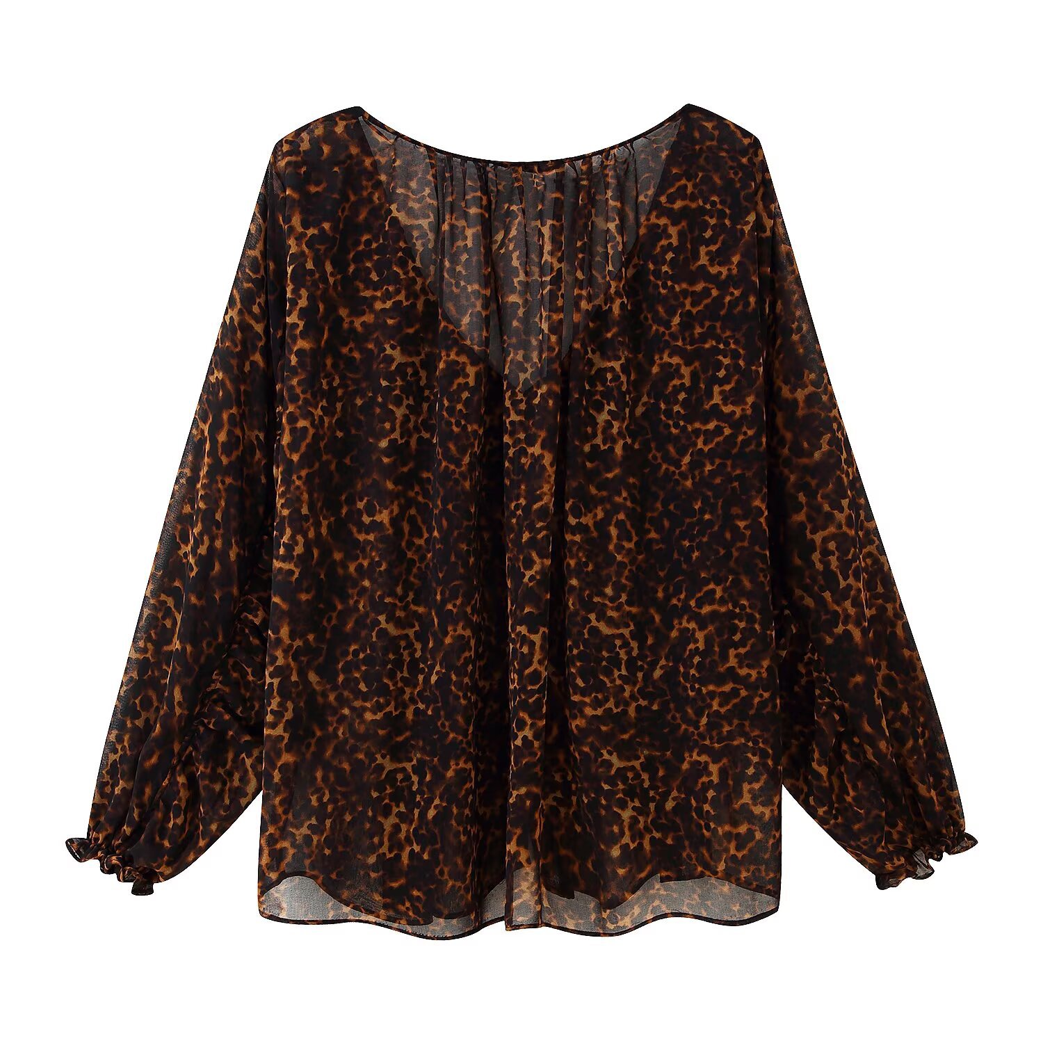 Conjunto de blusa y pantalón ancho con estampado animal KUN-00056