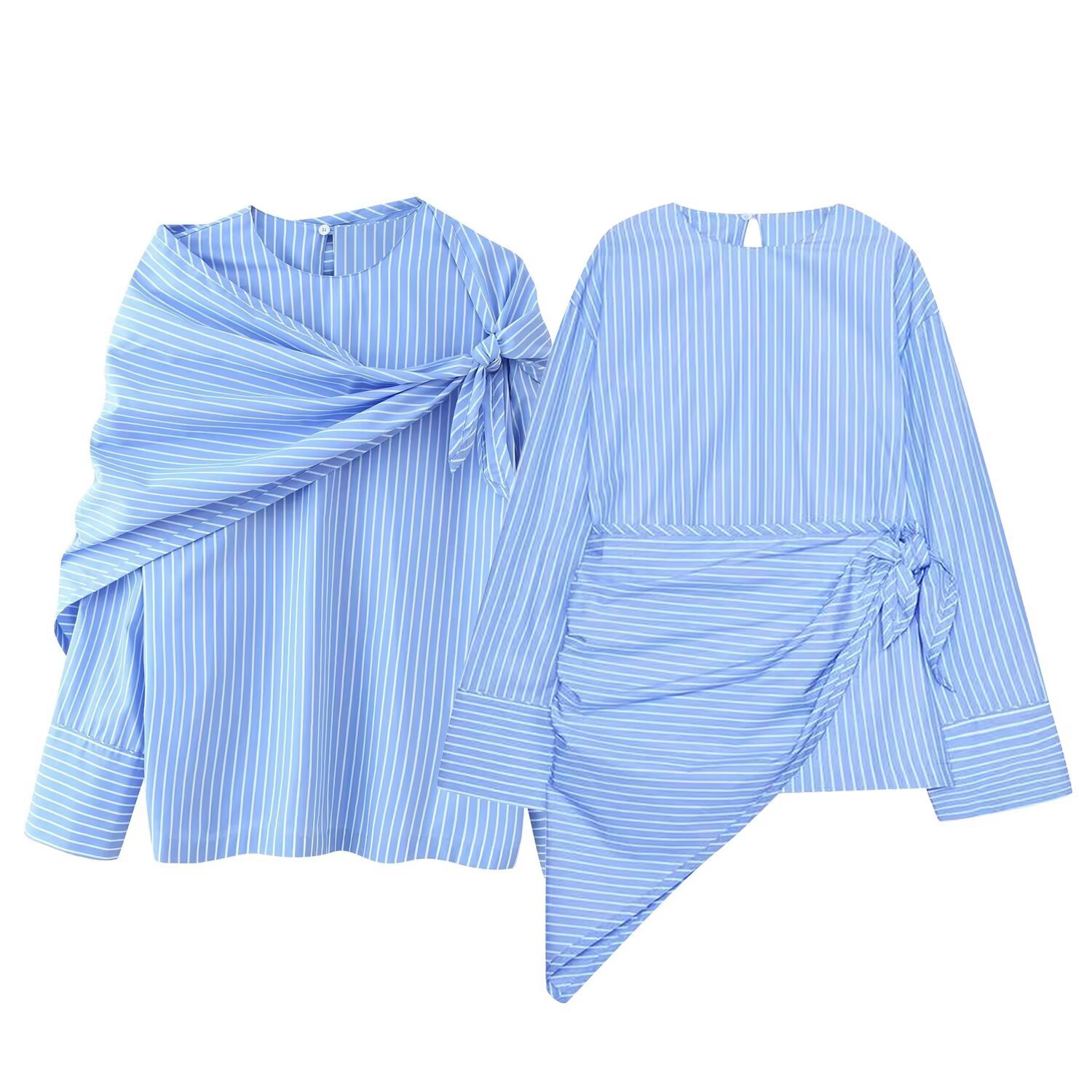 Striped Scarf Shirt Top - Versatile & Stylish KUN-00064