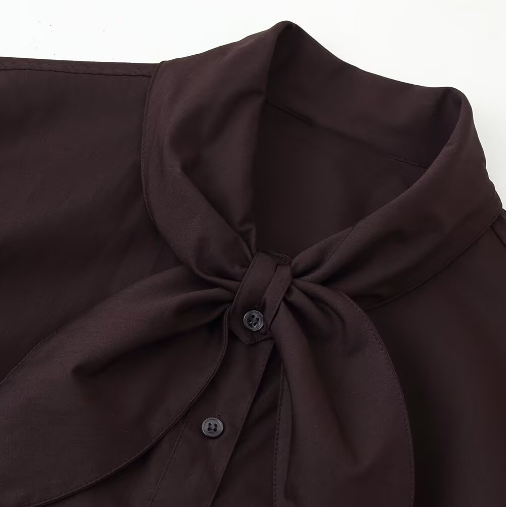 Popeline-Hemdkragen mit Schal - Bluse im europäischen Chic KUN-00063