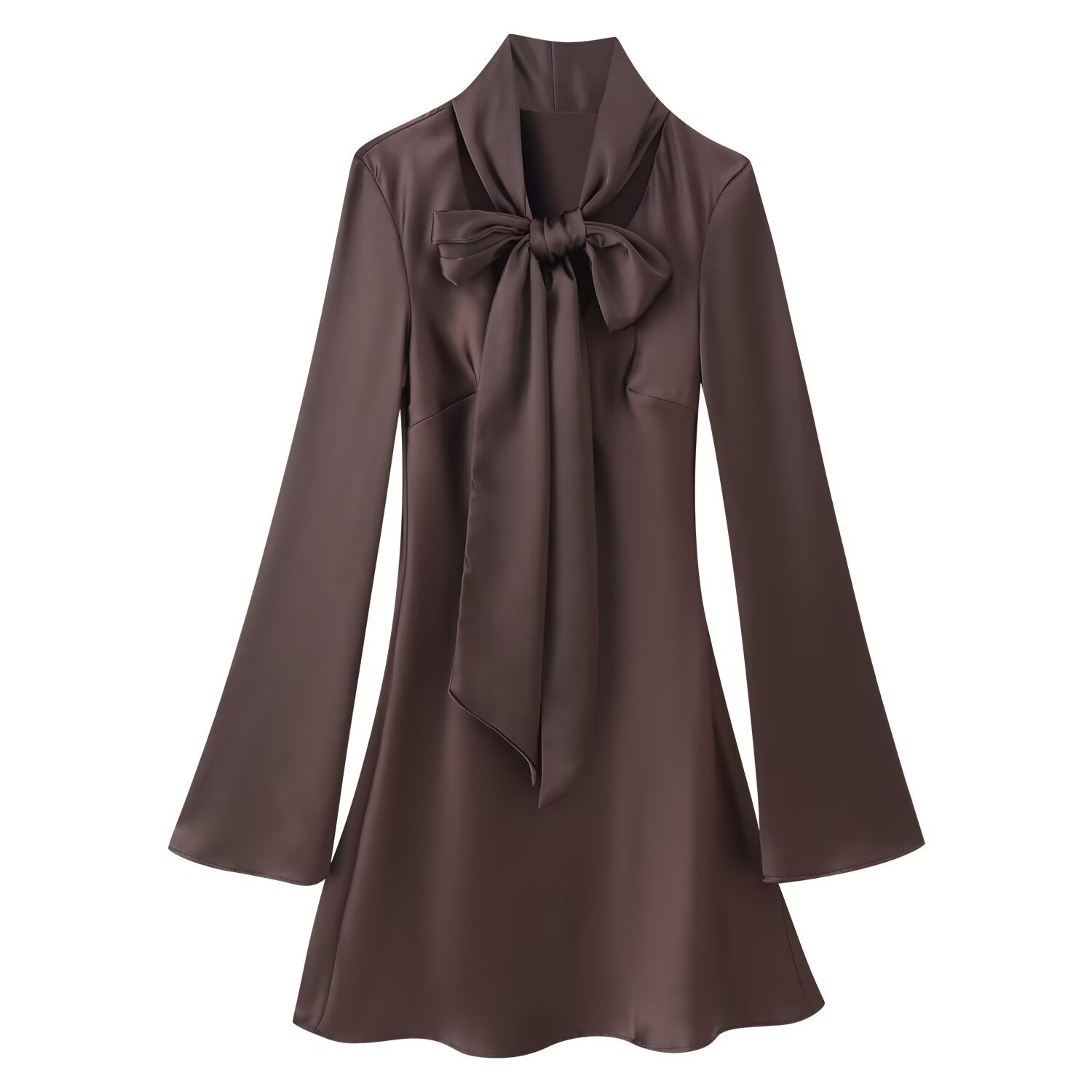 Silk Satin Scarf Dress - Elegant European Style KUN-00158