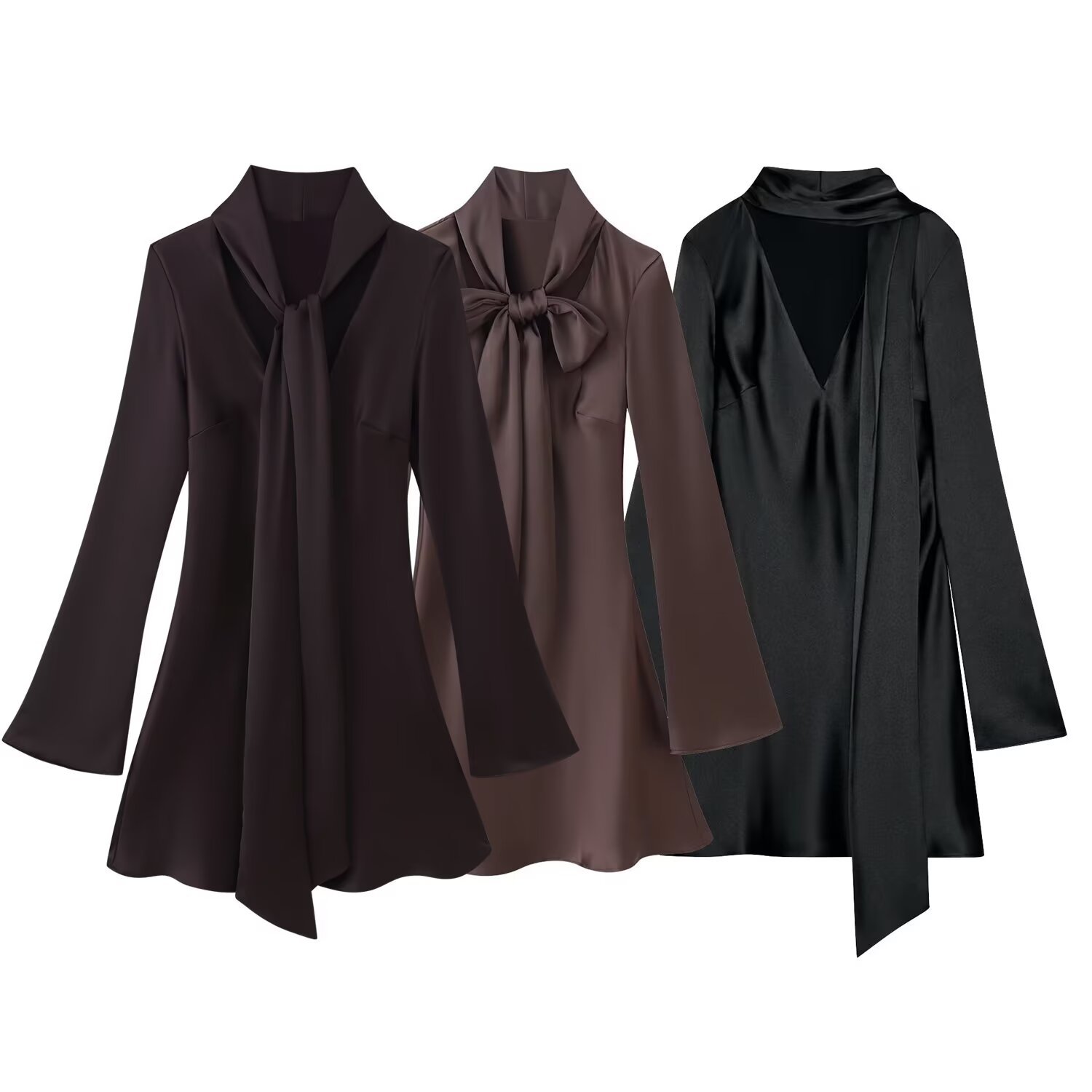 Silk Satin Scarf Dress - Elegant European Style KUN-00158