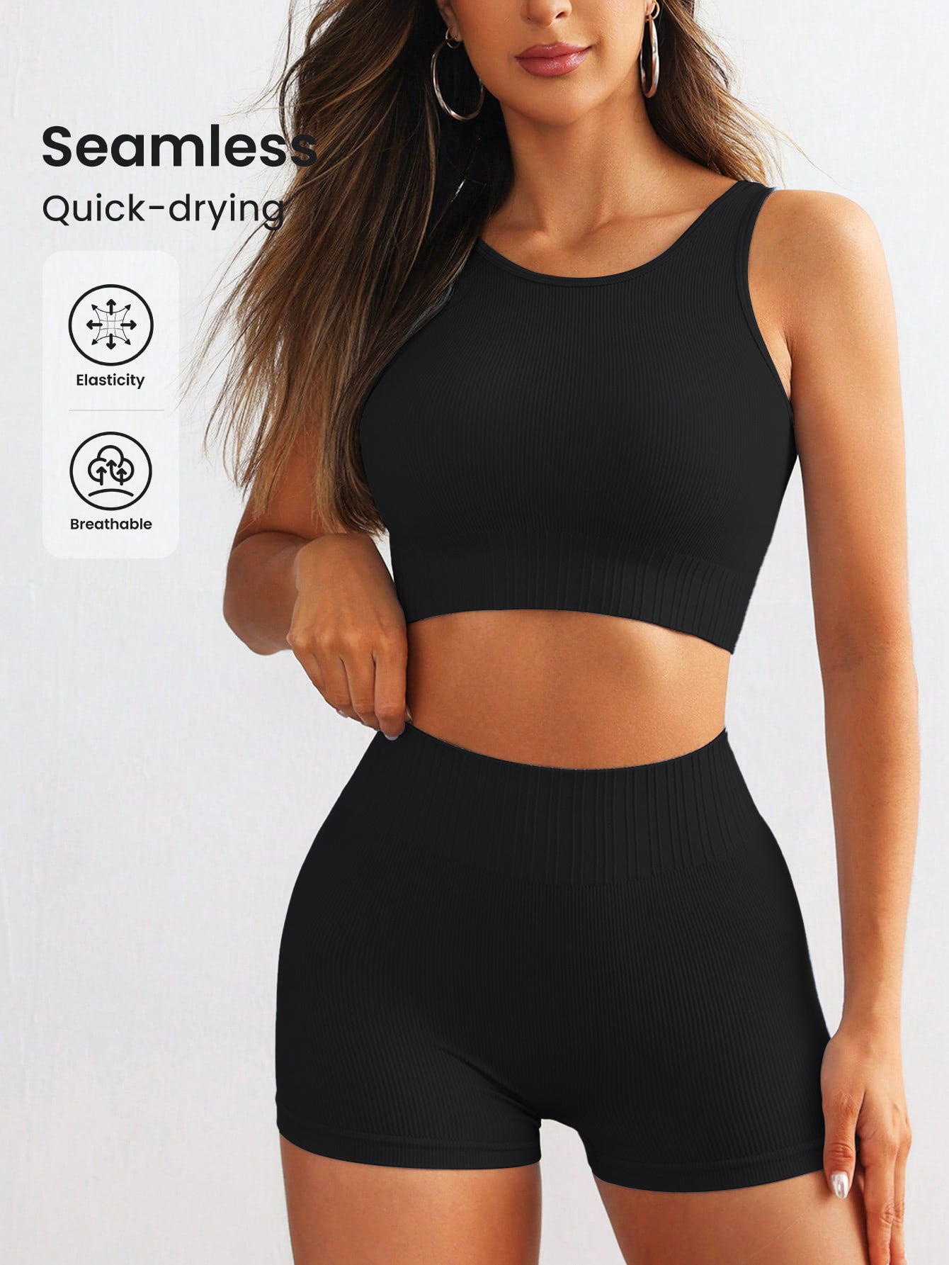 Slimming S-Shape Quick-Dry Fitness Vest and Butt-Lifting Shorts Yoga Outfit Set for Women (without pads)