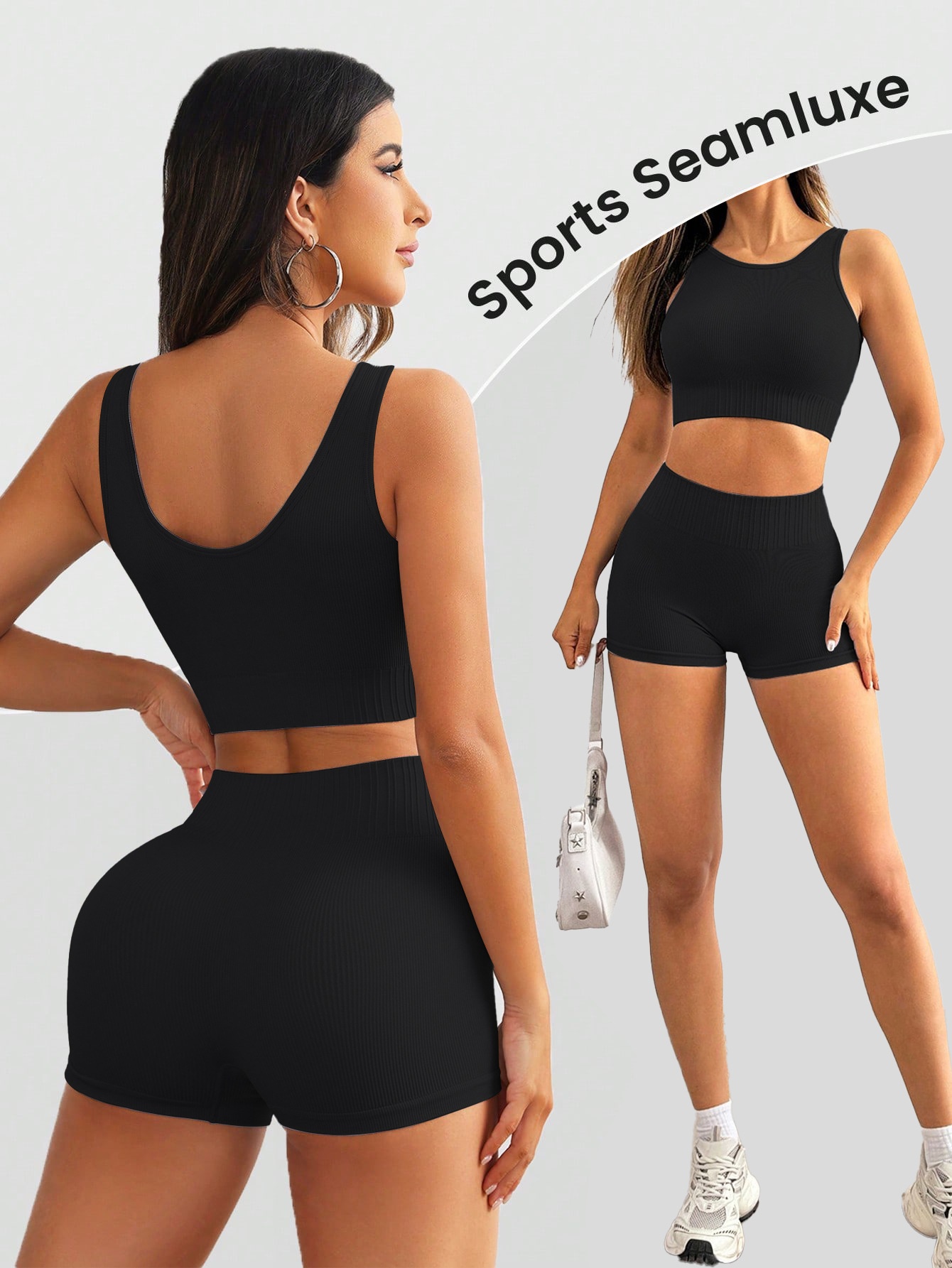 Slimming S-Shape Quick-Dry Fitness Vest and Butt-Lifting Shorts Yoga Outfit Set for Women (without pads)