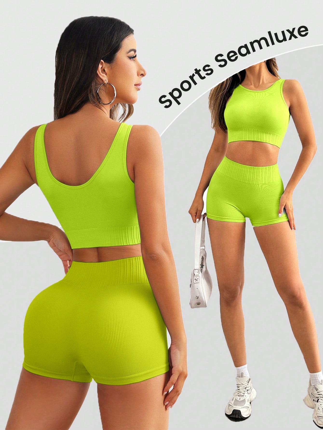 Slimming S-Shape Quick-Dry Fitness Vest and Butt-Lifting Shorts Yoga Outfit Set for Women (without pads)