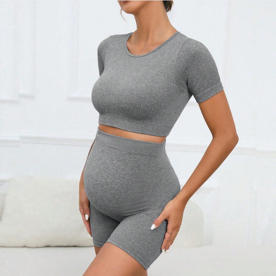 Slimming High-Waisted Quickdry Maternity Yoga Shorts Set for Women with Sexy S-Shape Fit  (without pads)